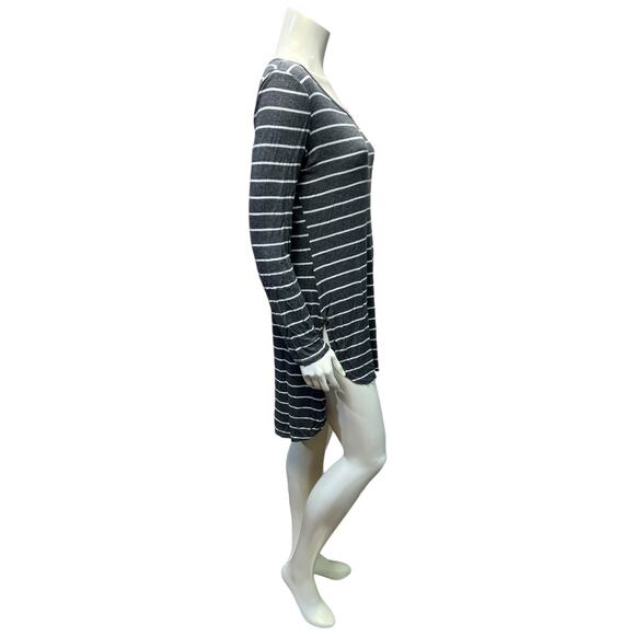 The Impeccable Pig Grey White Striped High Low Dress Size M Long Sleeve Casual - Picture 4 of 9